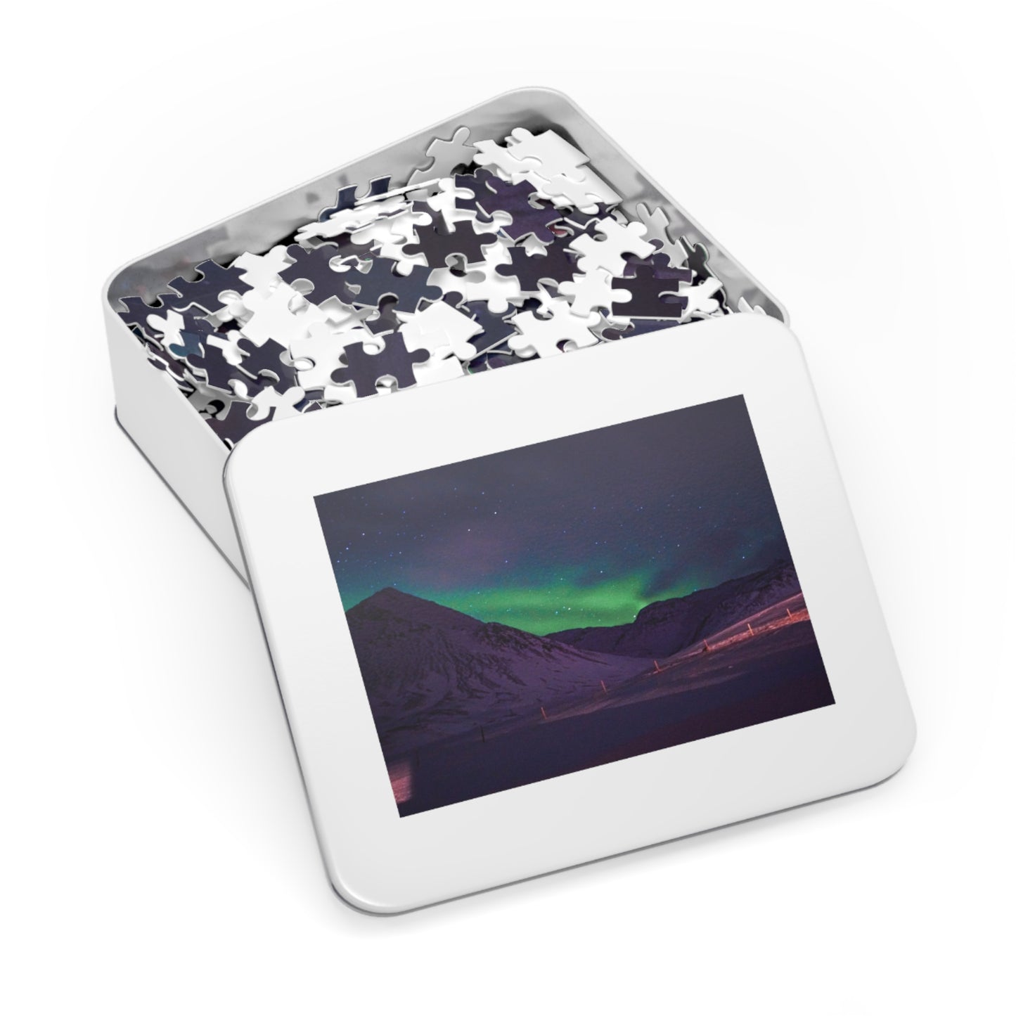 Iceland Northern Lights Jigsaw Puzzle with Tin