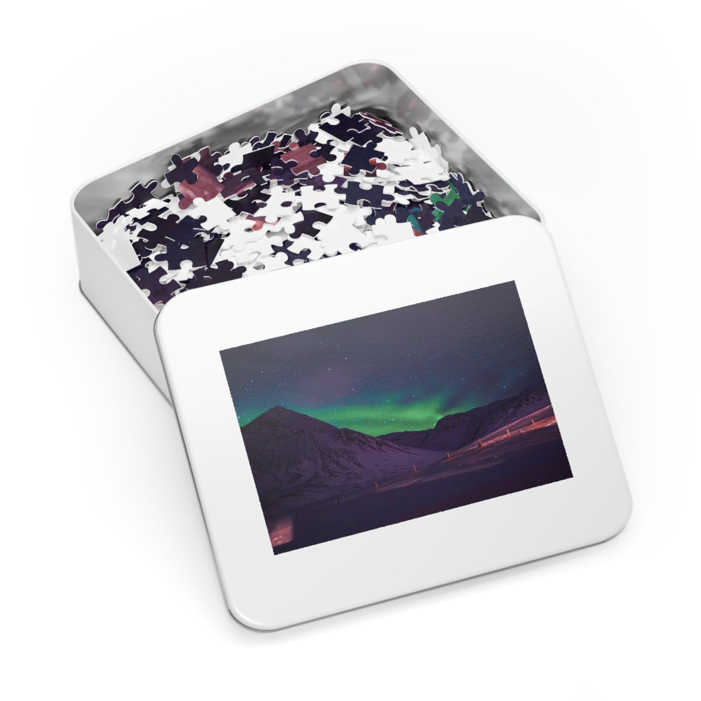 Iceland Northern Lights Jigsaw Puzzle with Tin