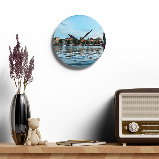 Amsterdam Canal Twilight - Acrylic Wall Clock