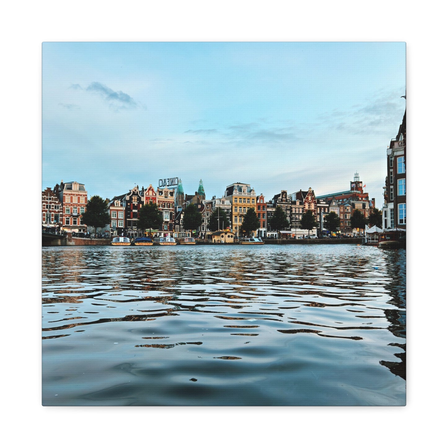 Amsterdam Central Station Canal View - Matte Stretched Canvas (1.25")