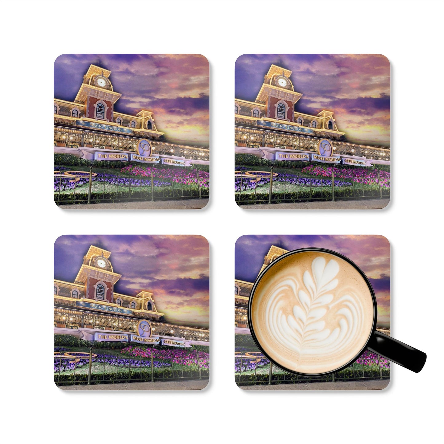 Chasing Oz Magic Kingdom Sunset Corkwood Coaster Set of 4