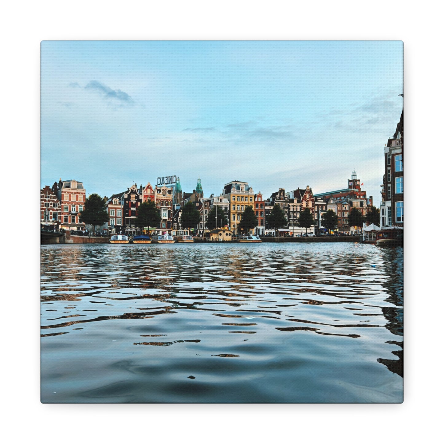 Amsterdam Central Station Canal View - Matte Stretched Canvas (1.25")