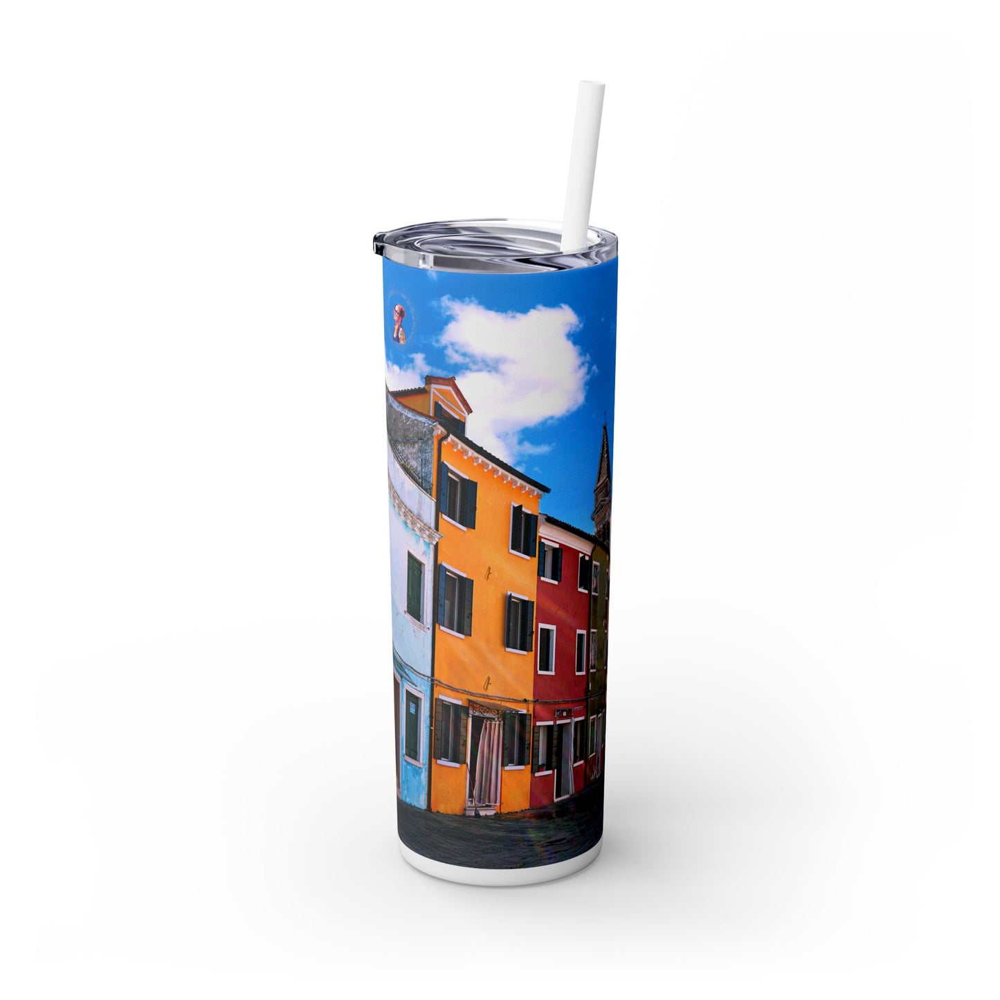 Chasing Oz Art Bright Burano Italy - Skinny Tumbler w/straw, 20oz