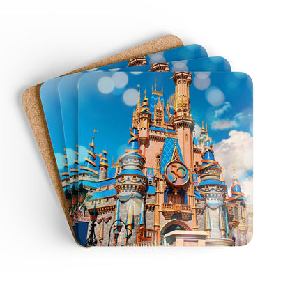 Chasing Oz Art Cinderella Castle 50th Anniversary - Corkwood Coaster Set of 4