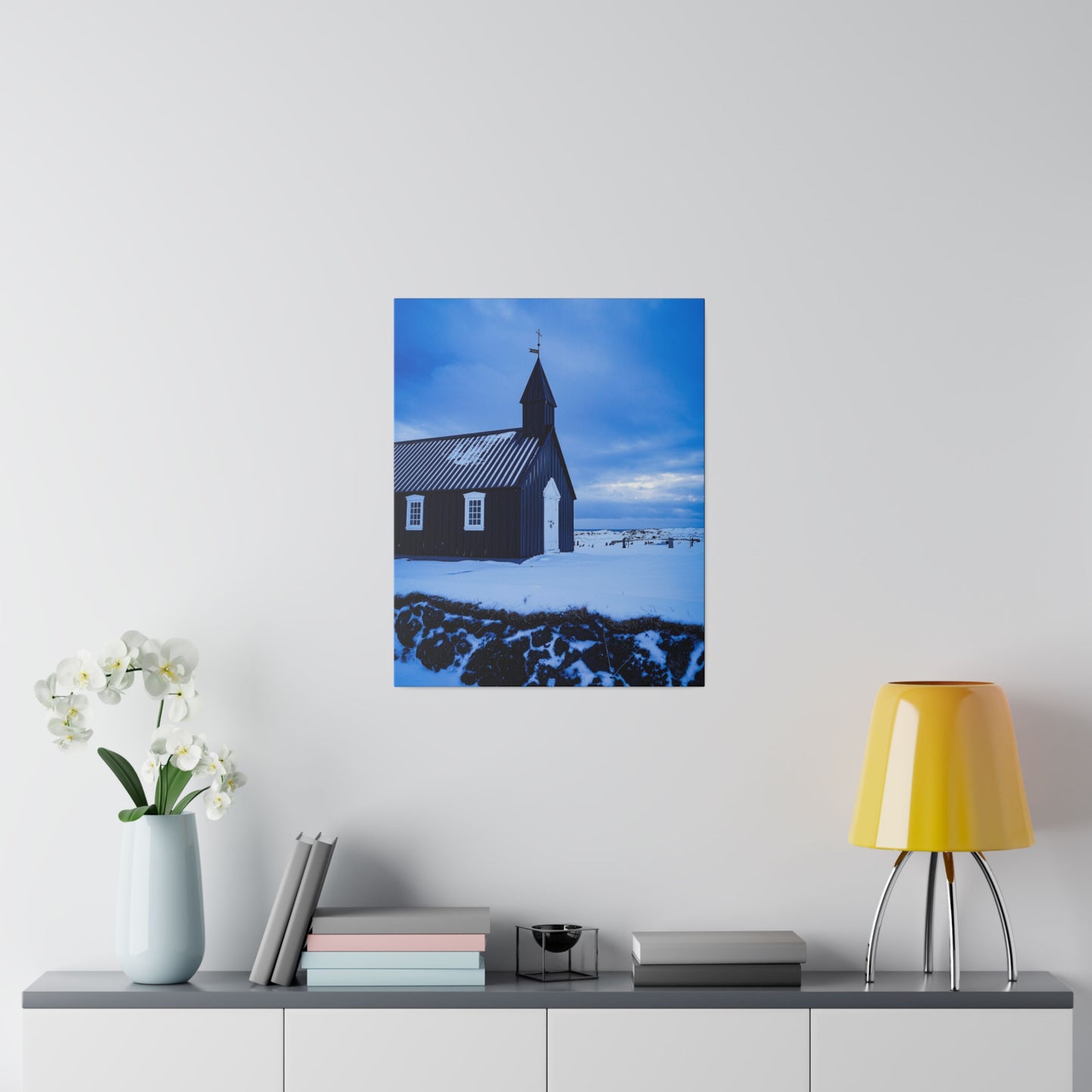 Chasing Oz Art Iceland Black Church Matte Canvas Stretched - 0.75"