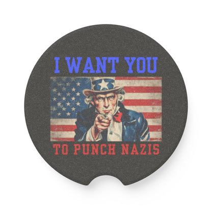 Soapstone Car Coaster — “I Want You To Punch Nazis” Patriotic Anti-Nazi Car Coaster