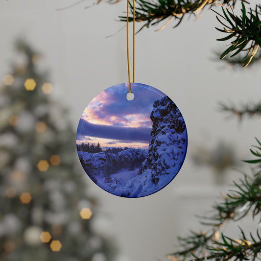 Iceland Sunrise by Chasing Oz - Double-Sided Ceramic Ornaments