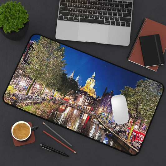 Amsterdam Canal at Night - Desk Mat