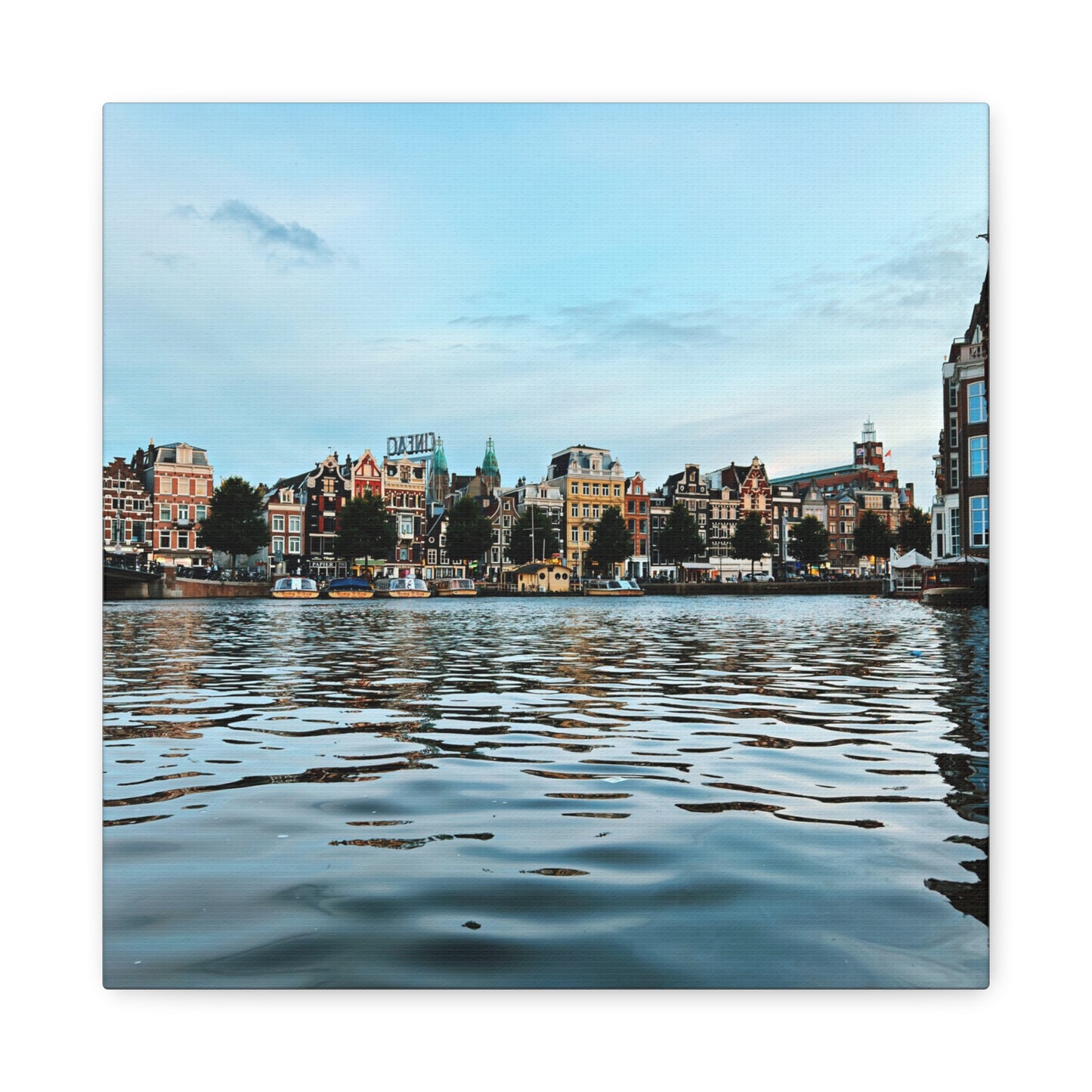 Amsterdam Central Station Canal View - Matte Stretched Canvas (1.25")