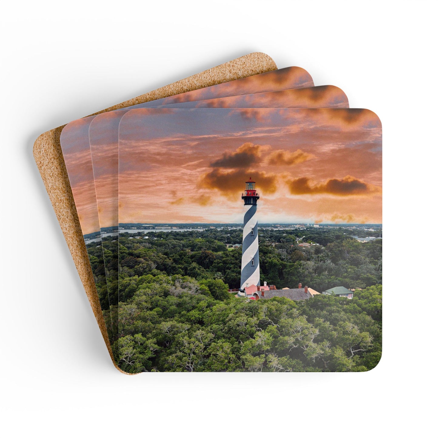 St. Augustine Lighthouse Sunset by Chasing Oz - Corkwood Coaster Set (of 4)