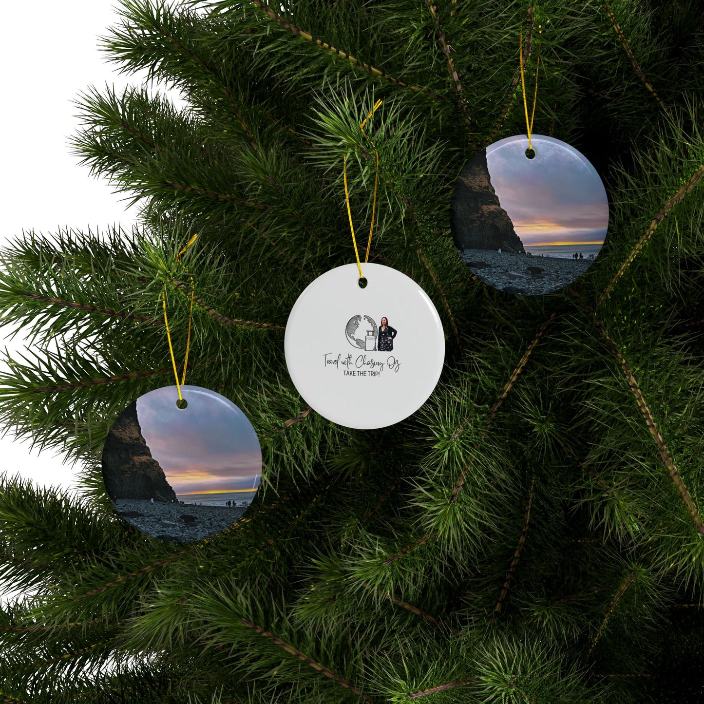 Black Sand Beach Sunrise Iceland - Ceramic Double-Sided Ornament