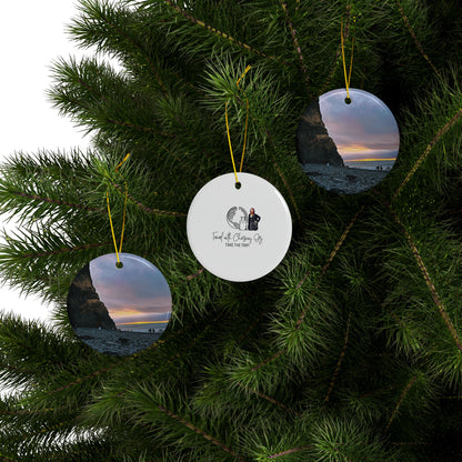 Black Sand Beach Sunrise Iceland - Ceramic Double-Sided Ornament