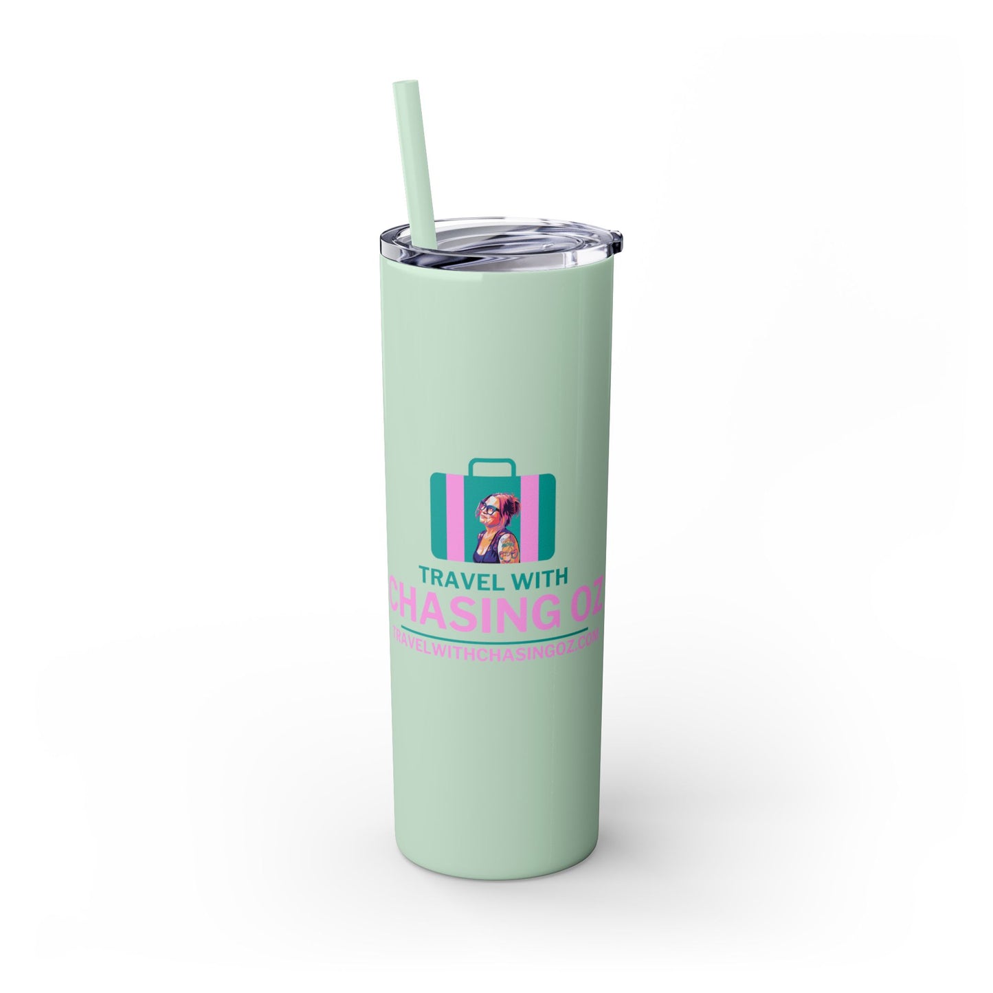 Travel with Chasing Oz Skinny Tumbler with Straw, 20oz