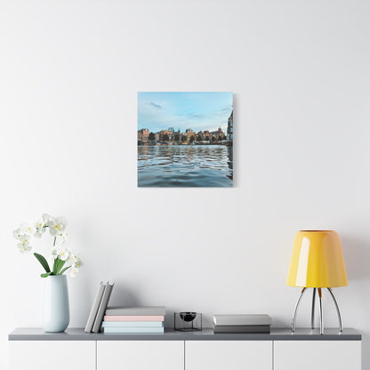 Amsterdam Central Station Canal View - Matte Stretched Canvas (1.25")