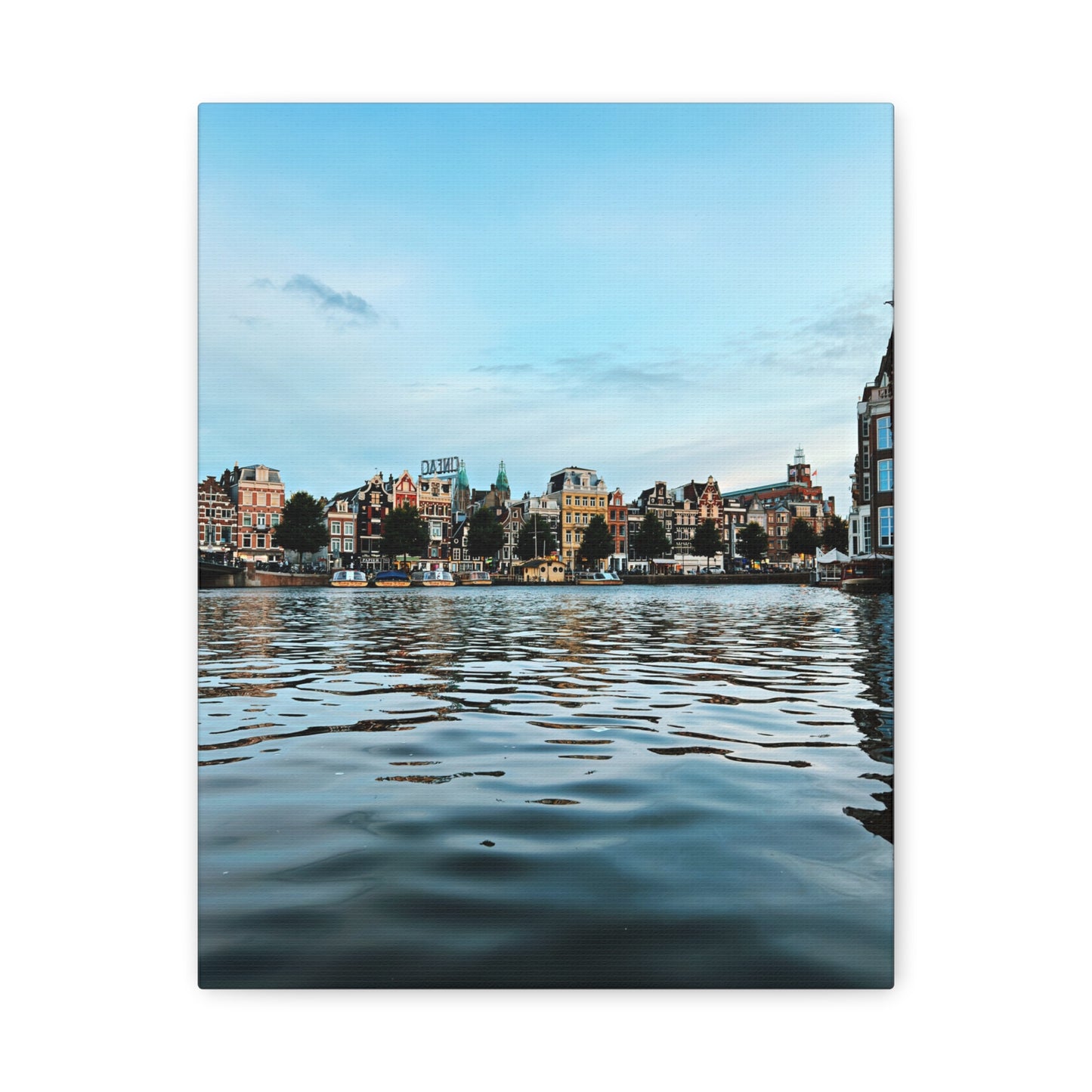 Amsterdam Central Station Canal View - Matte Stretched Canvas (1.25")