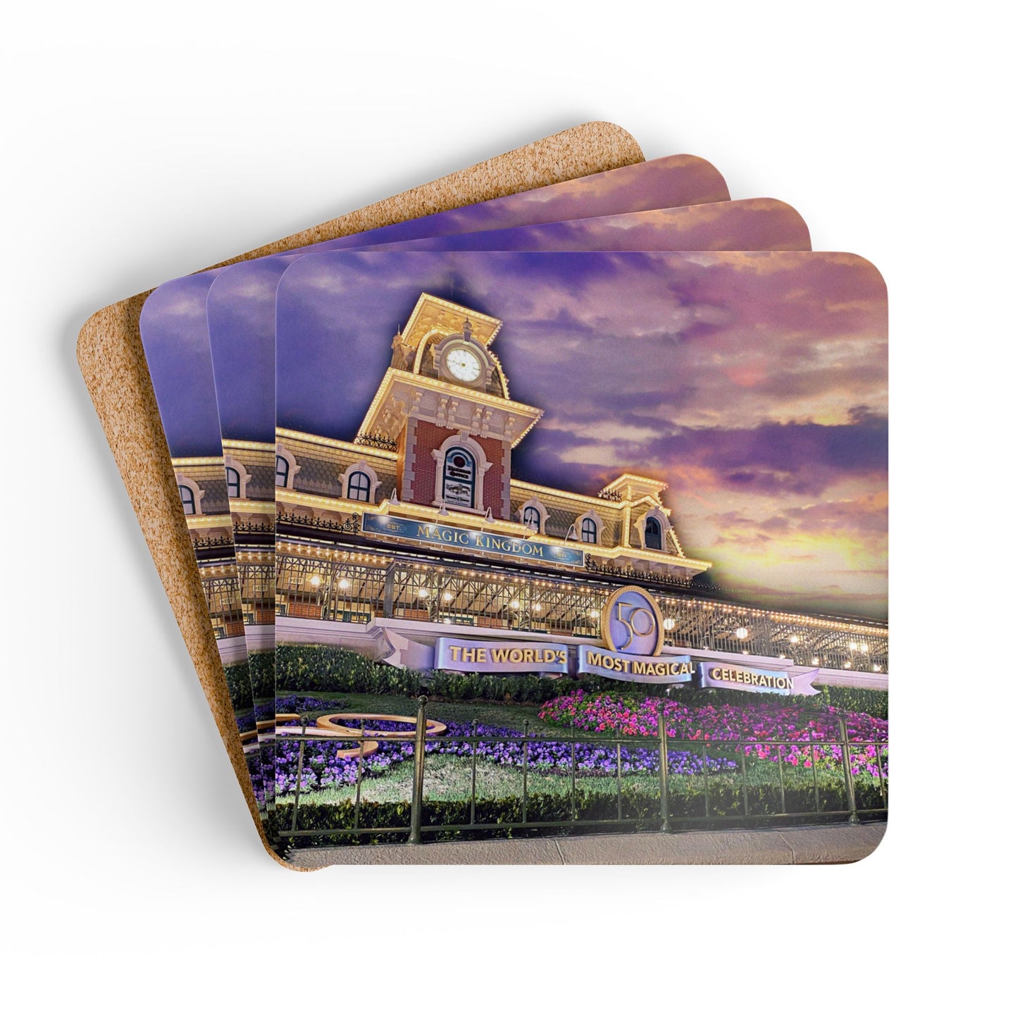 Chasing Oz Magic Kingdom Sunset Corkwood Coaster Set of 4