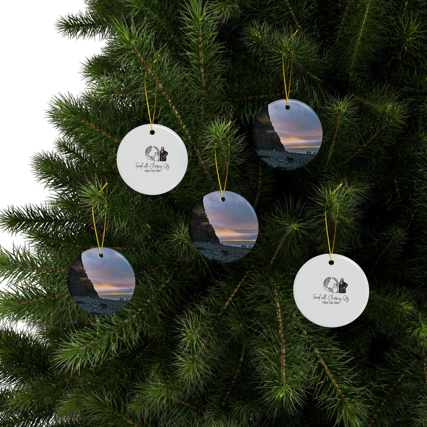 Black Sand Beach Sunrise Iceland - Ceramic Double-Sided Ornament