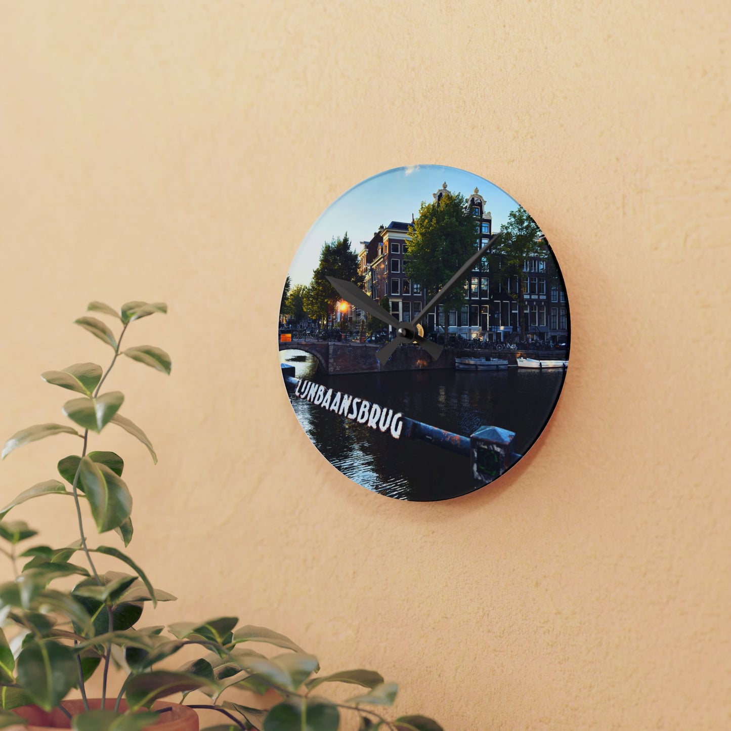 Amsterdam Canal Cityscape - Acrylic Wall Clock