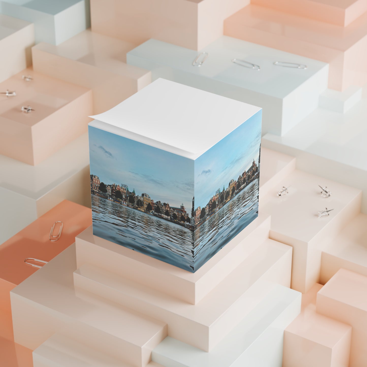Amsterdam Amstel River Reflection — Scenic Sticky Note Cube