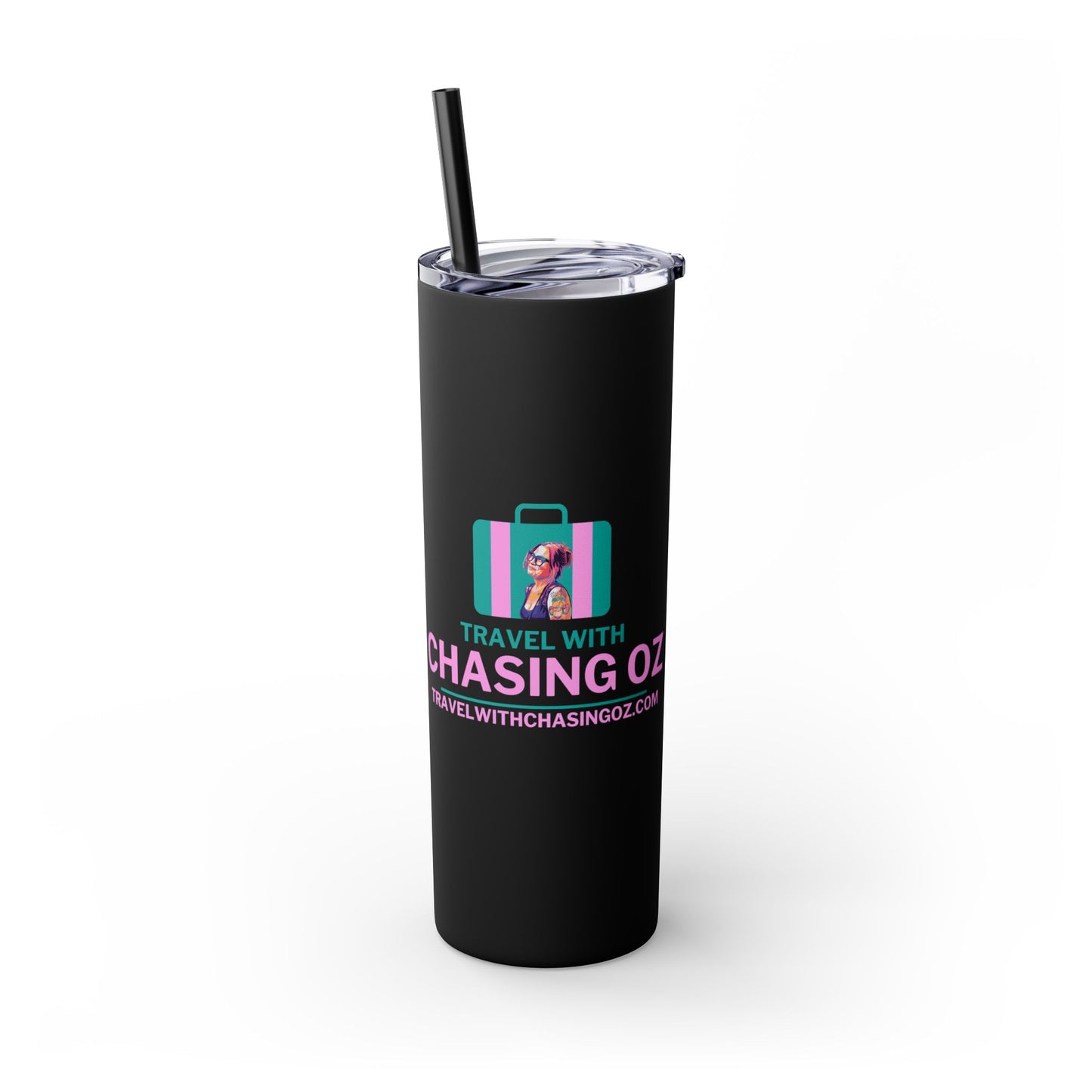 Travel with Chasing Oz Skinny Tumbler with Straw, 20oz