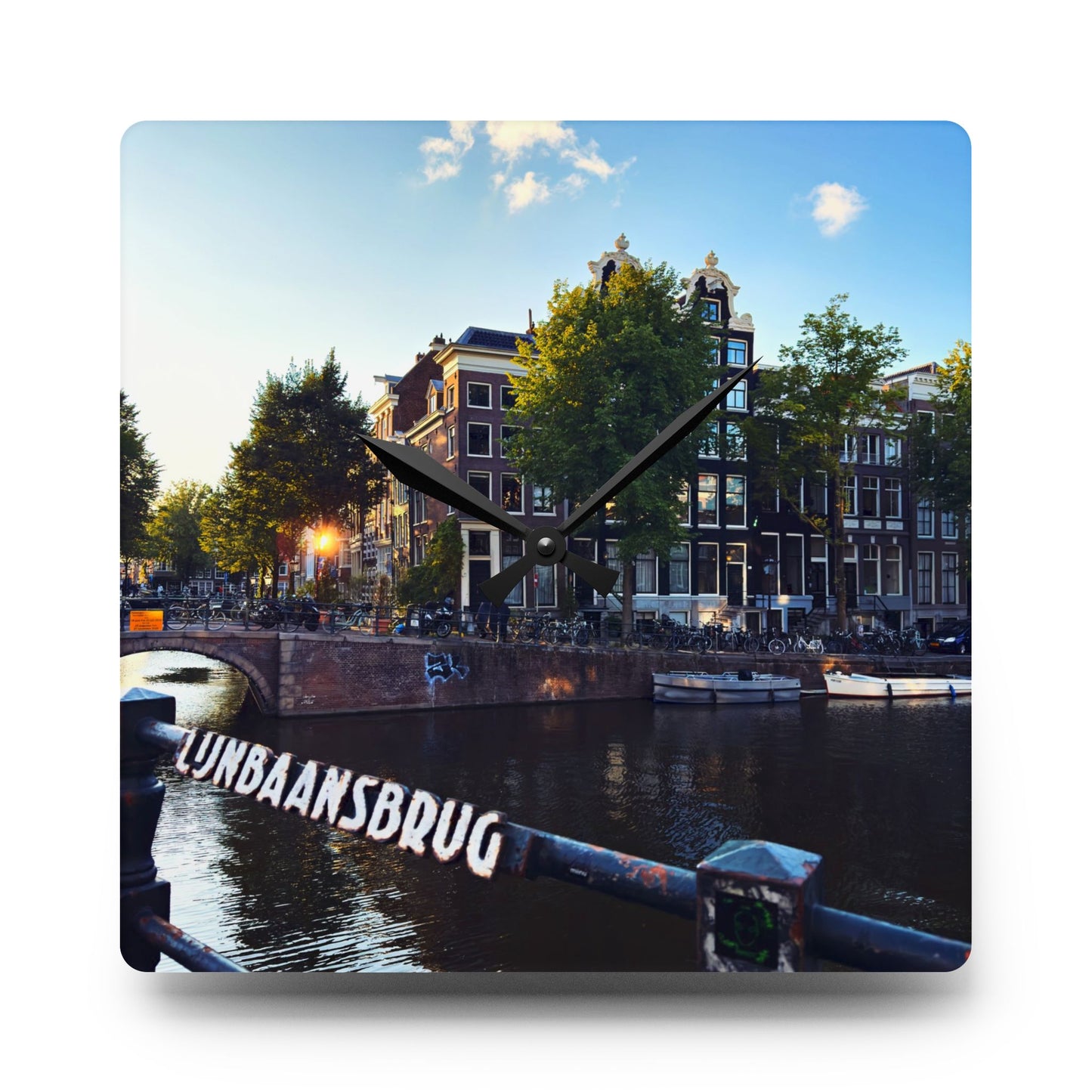 Amsterdam Canal Cityscape - Acrylic Wall Clock
