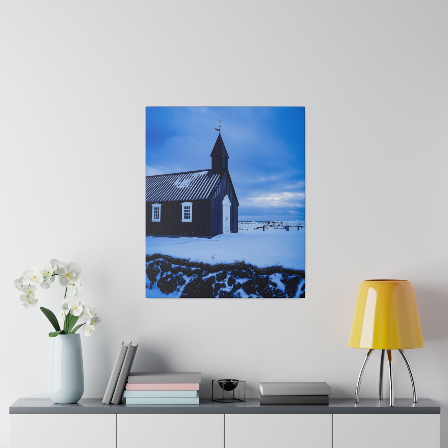 Chasing Oz Art Iceland Black Church Matte Canvas Stretched - 0.75"