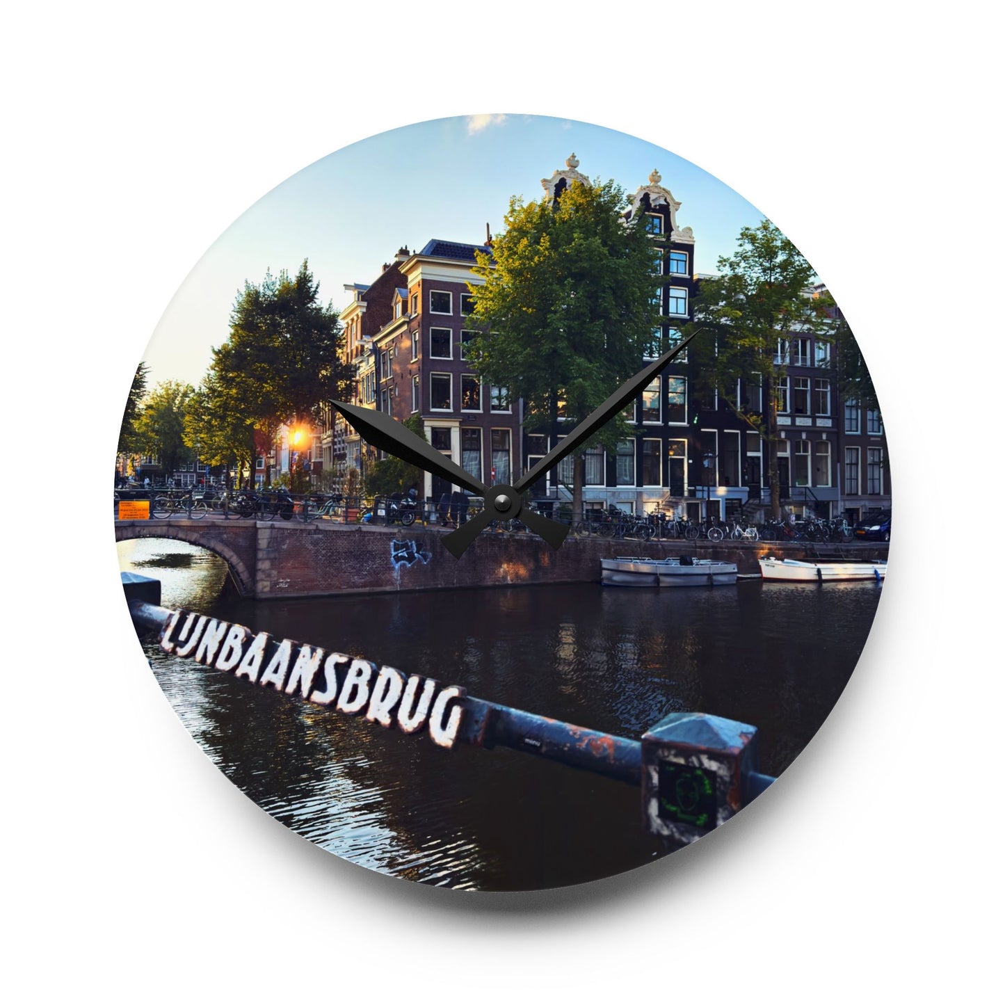 Amsterdam Canal Cityscape - Acrylic Wall Clock