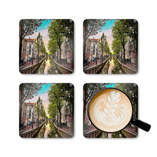 Fall Amsterdam at Twilight by Chasing Oz - Corkwood Coaster Set (of 4)