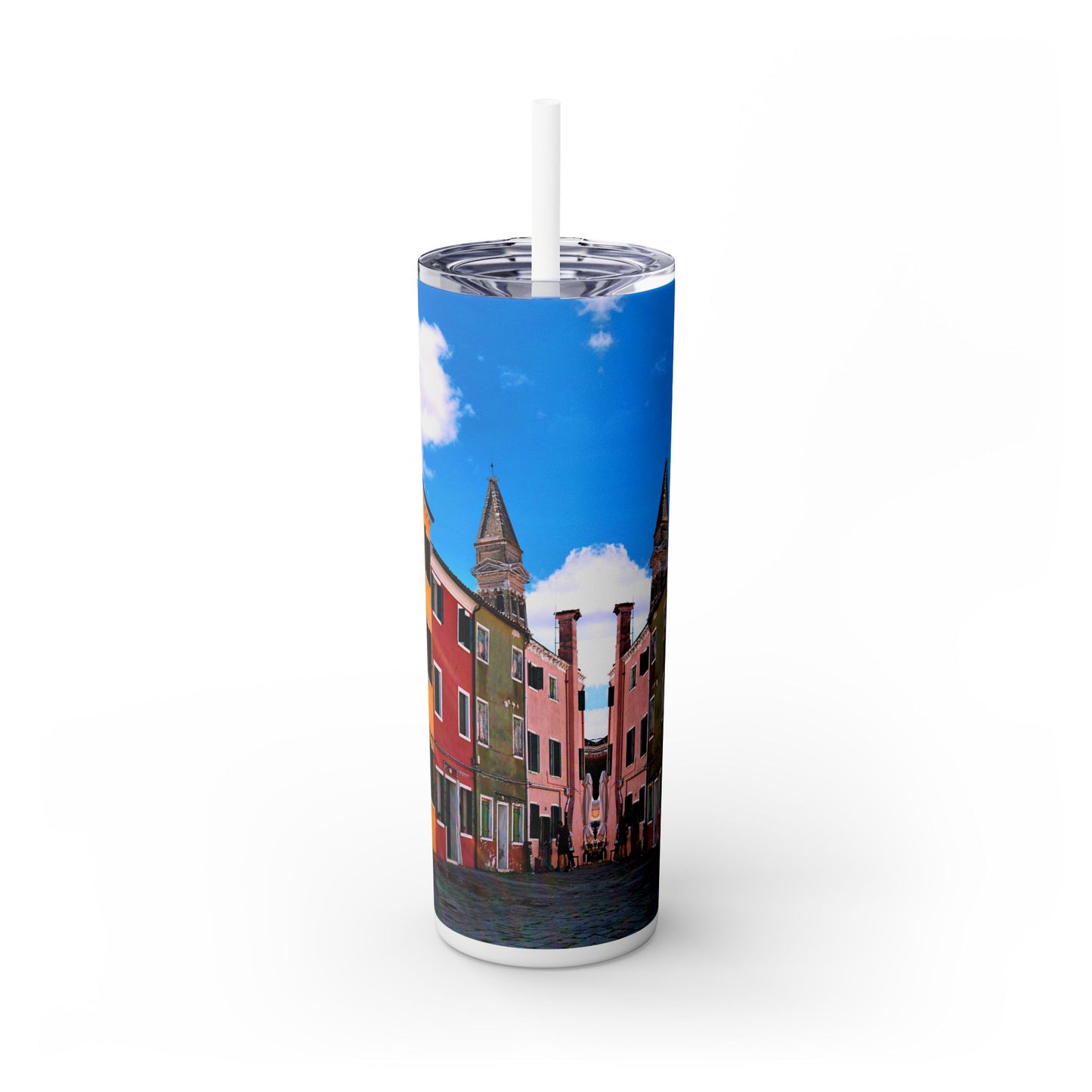 Chasing Oz Art Bright Burano Italy - Skinny Tumbler w/straw, 20oz