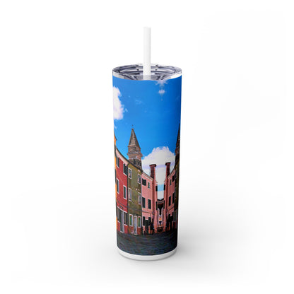 Chasing Oz Art Bright Burano Italy - Skinny Tumbler w/straw, 20oz