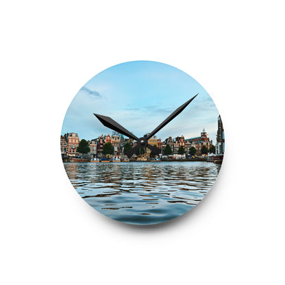 Amsterdam Canal Twilight - Acrylic Wall Clock