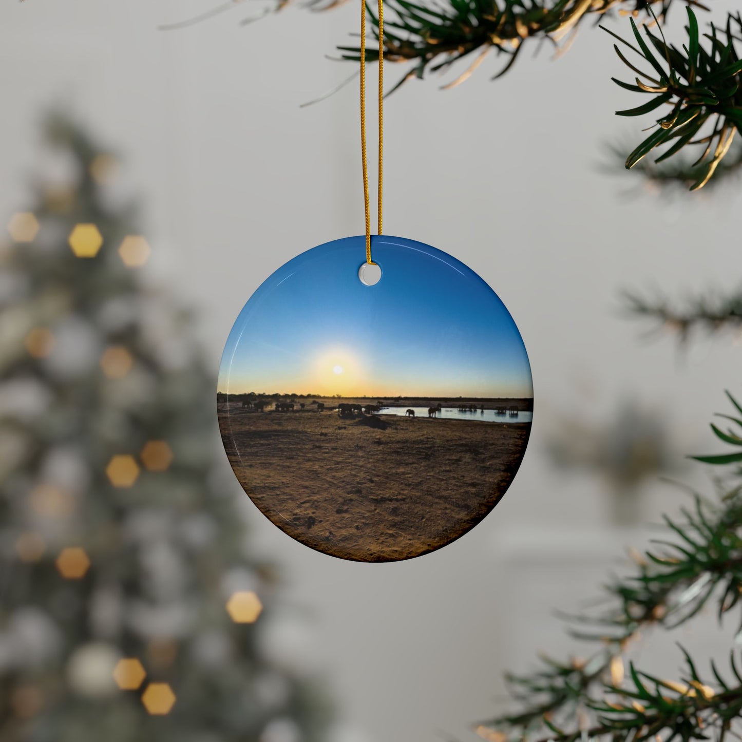 Elephant Sunset Botswana - Ceramic Ornaments