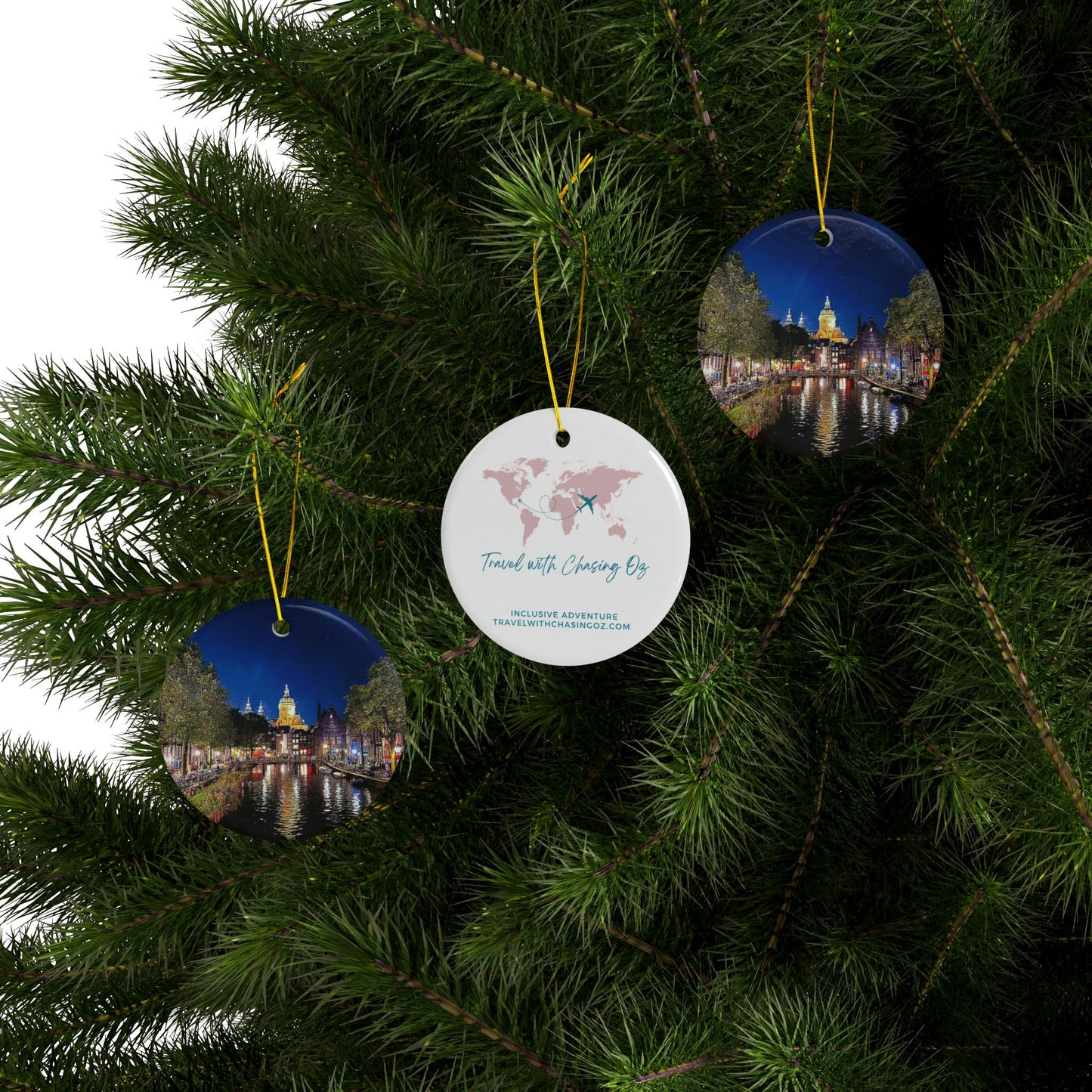 Amsterdam at Night by Chasing Oz - Ceramic Ornaments