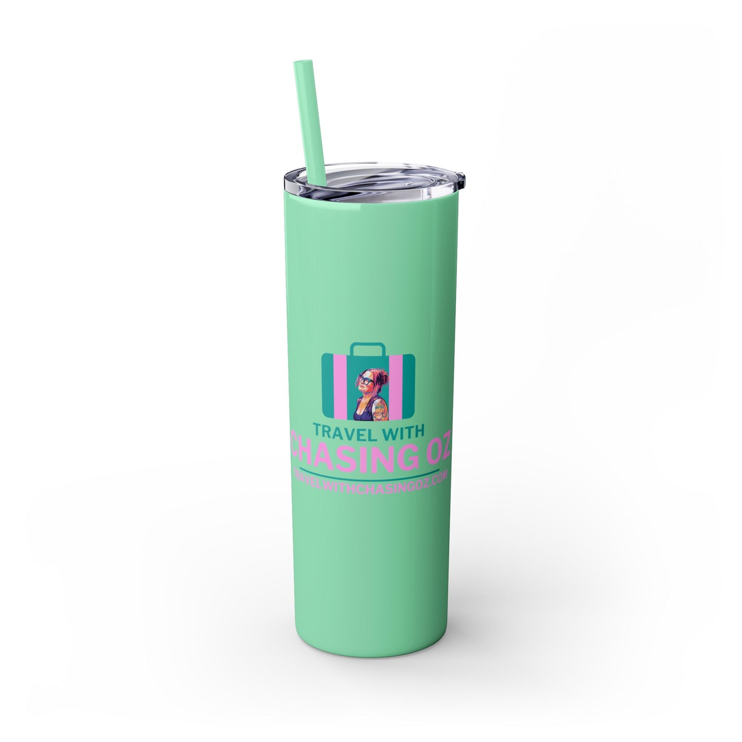 Travel with Chasing Oz Skinny Tumbler with Straw, 20oz