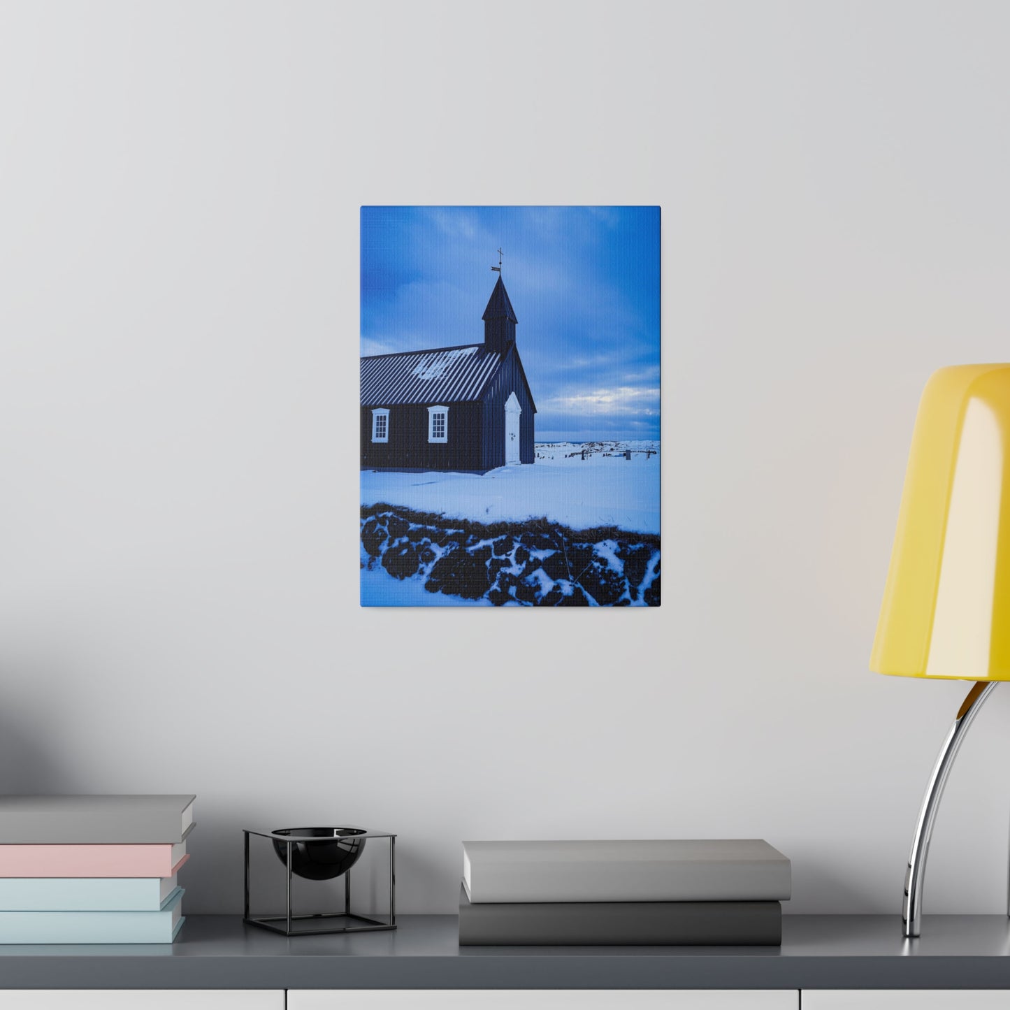 Chasing Oz Art Iceland Black Church Matte Canvas Stretched - 0.75"