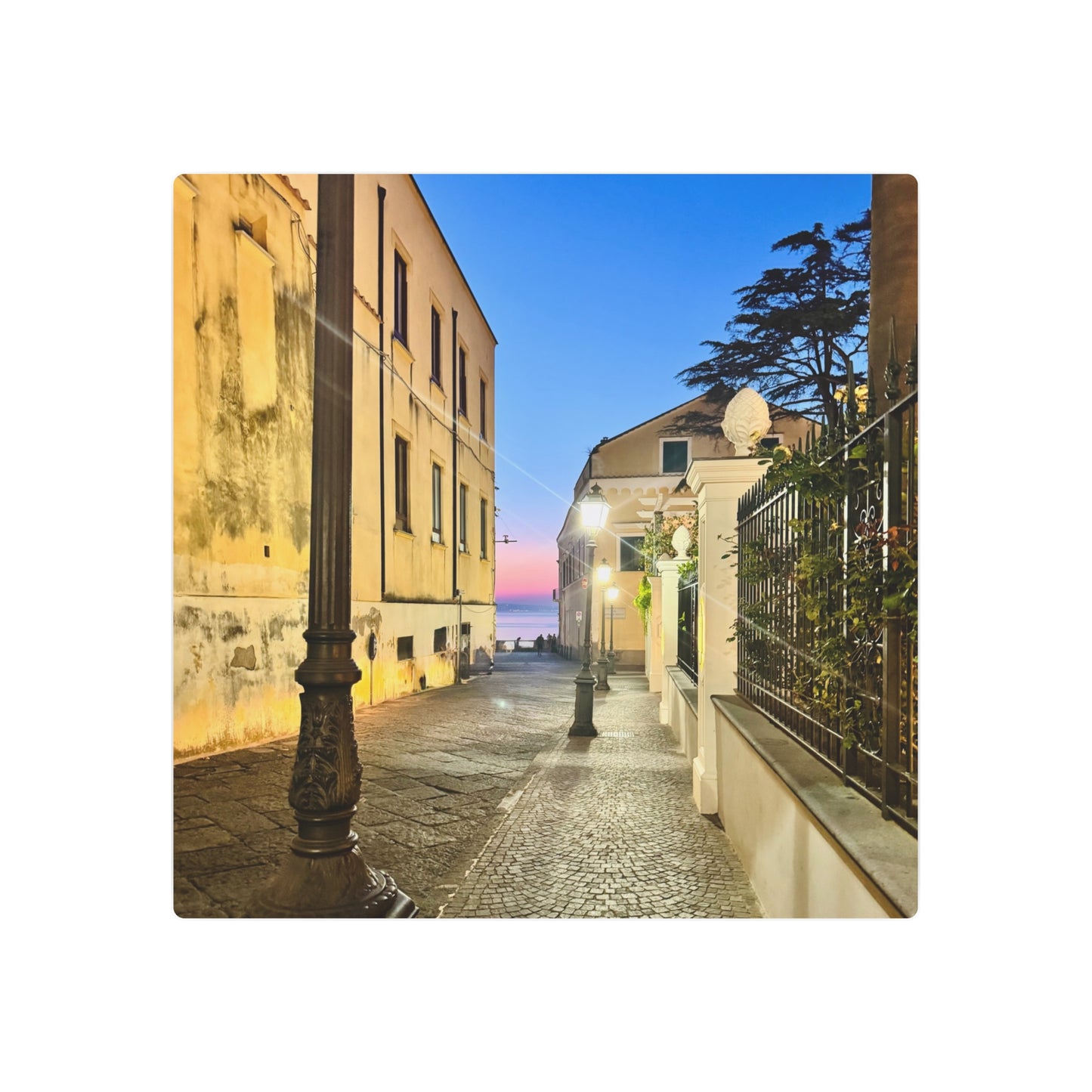 Amalfi Coast Nights Sunset Coastal Alley - Metal Art Sign
