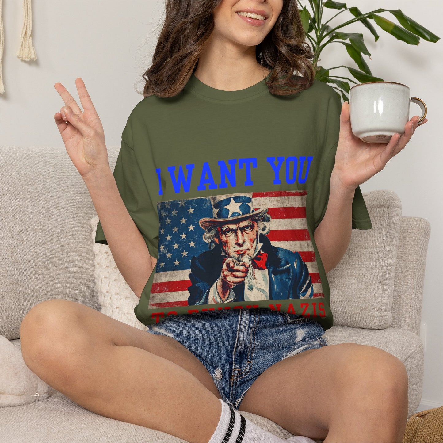 I Want You To Punch Nazis" Patriotic Unisex Tee