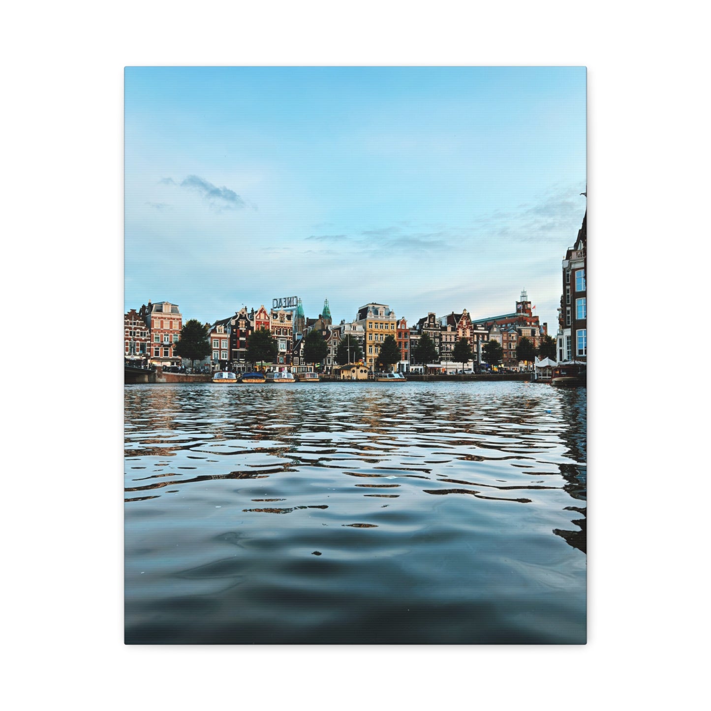 Amsterdam Central Station Canal View - Matte Stretched Canvas (1.25")