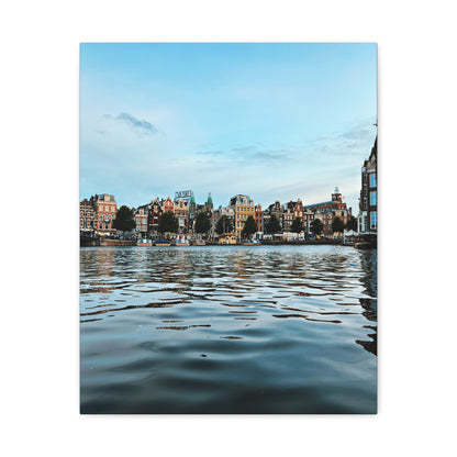 Amsterdam Central Station Canal View - Matte Stretched Canvas (1.25")