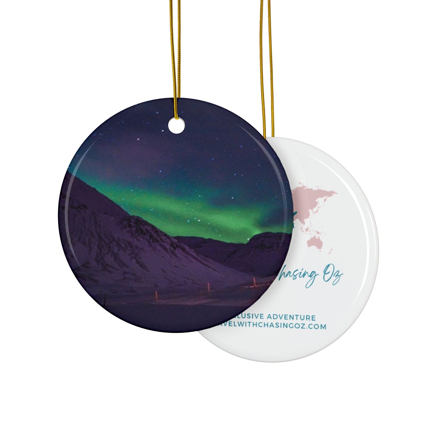 Iceland Northern Lights by Chasing Oz - Double-sided Ceramic Ornaments