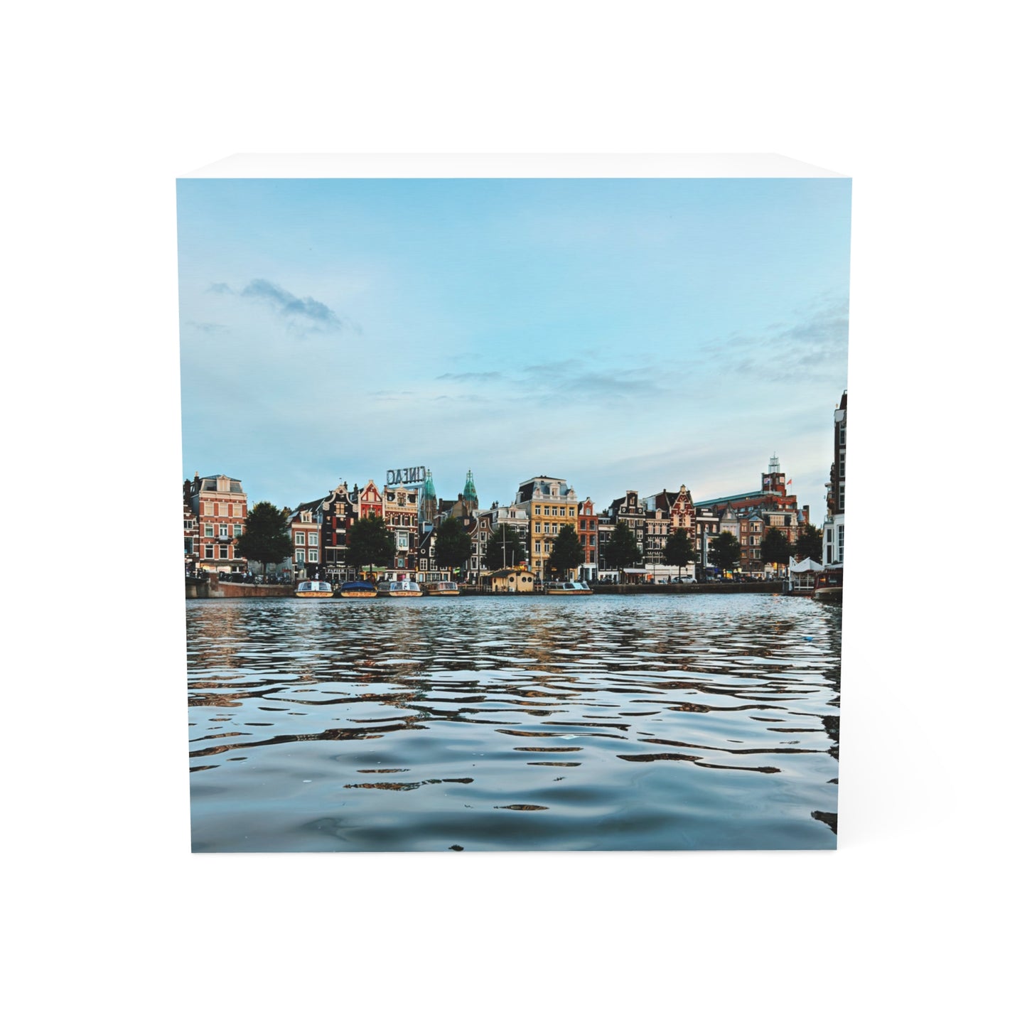 Amsterdam Amstel River Reflection — Scenic Sticky Note Cube