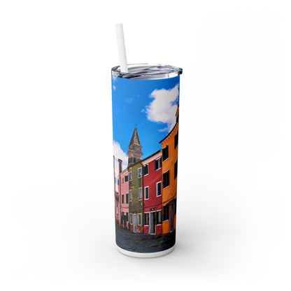 Chasing Oz Art Bright Burano Italy - Skinny Tumbler w/straw, 20oz