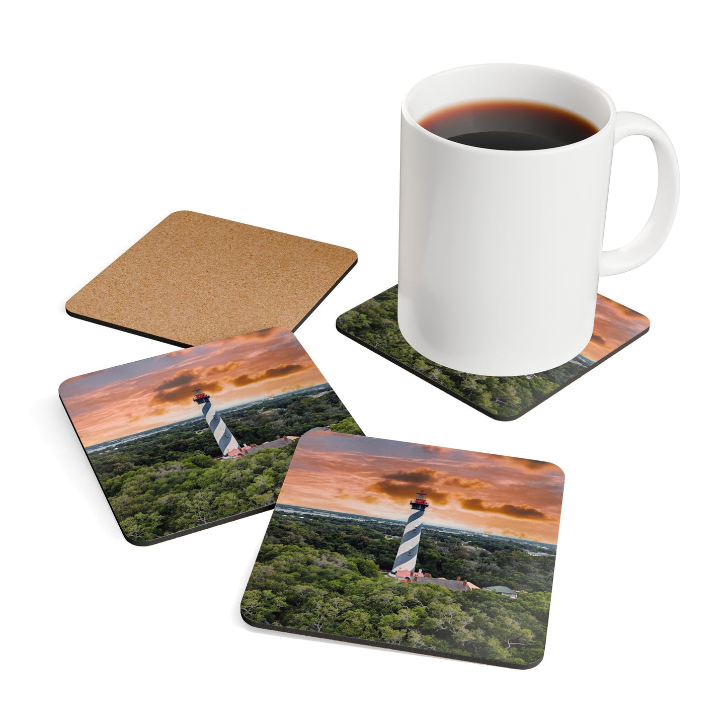 St. Augustine Lighthouse Sunset by Chasing Oz - Corkwood Coaster Set (of 4)