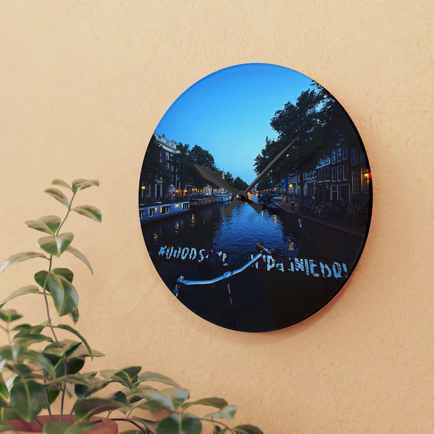 Canal Nights Amsterdam - Acrylic Wall Clock