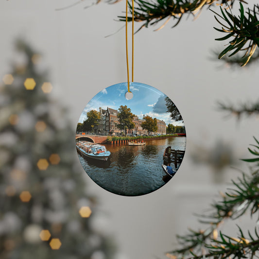 Amsterdam Boats by Chasing Oz - Double-sided Ceramic Ornaments