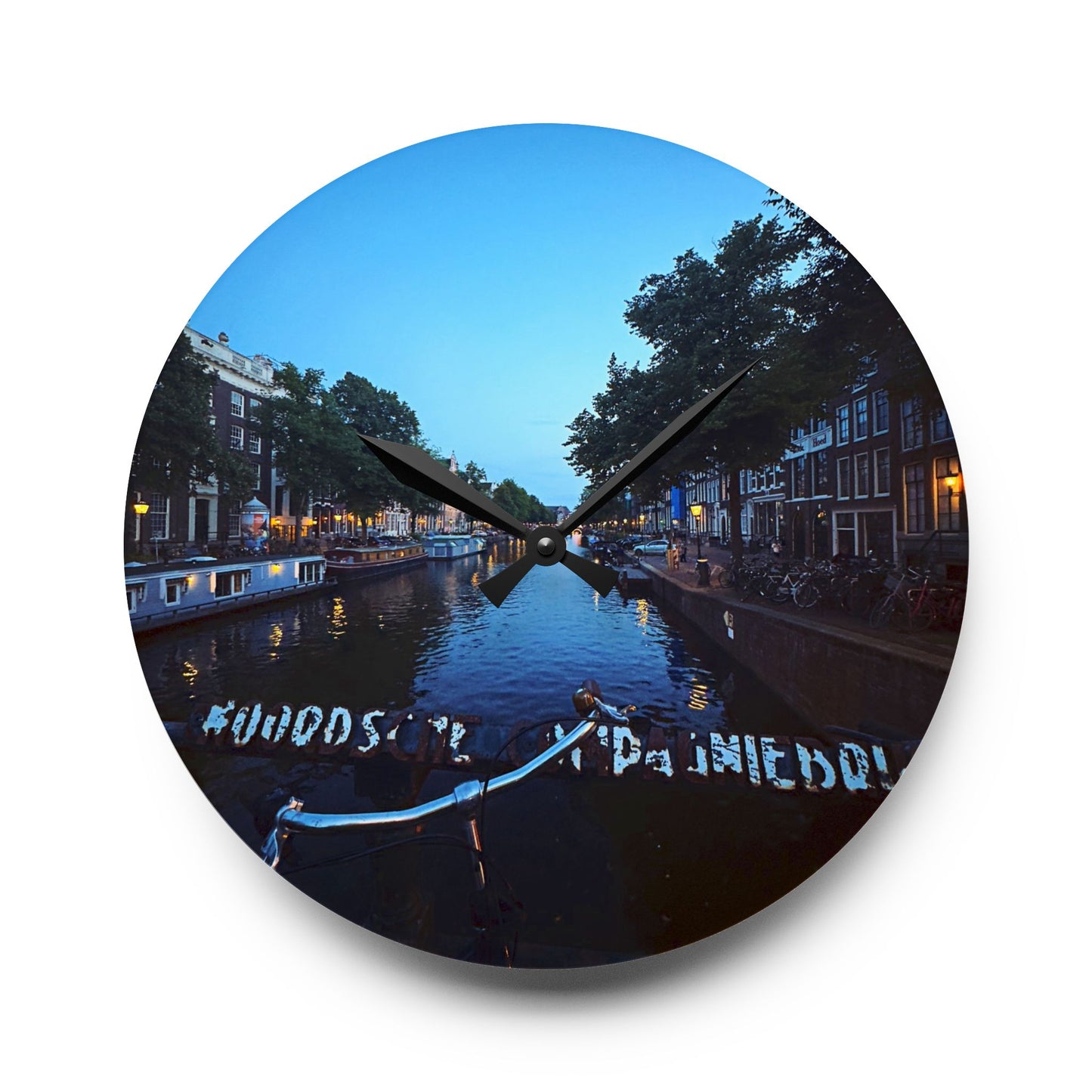 Canal Nights Amsterdam - Acrylic Wall Clock
