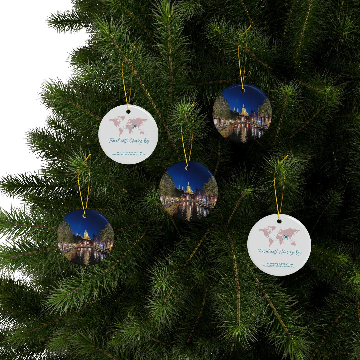 Amsterdam at Night by Chasing Oz - Ceramic Ornaments
