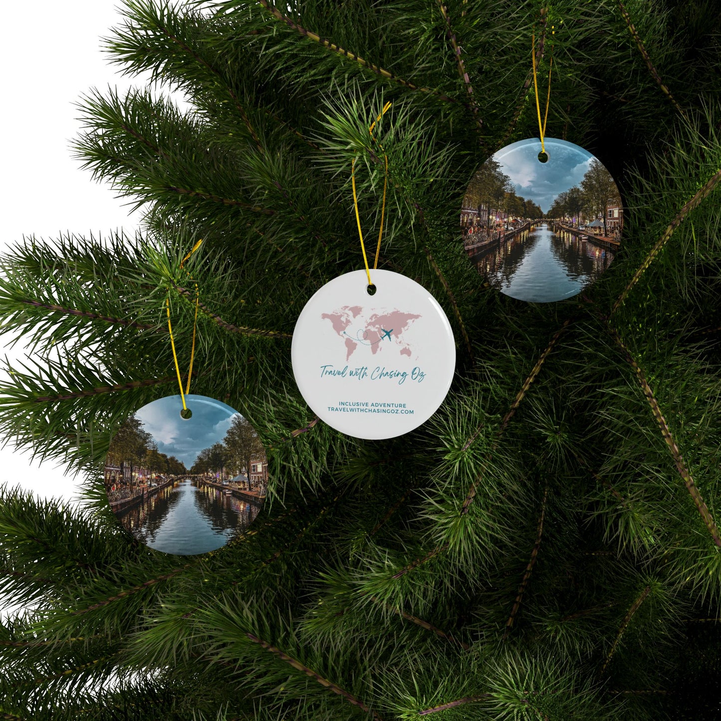 Amsterdam Canal Reflections by Chasing Oz - Double-sided Ceramic Ornaments
