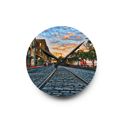 Chasing Oz Art Historic Savannah River Street Sunrise Acrylic Wall Clock