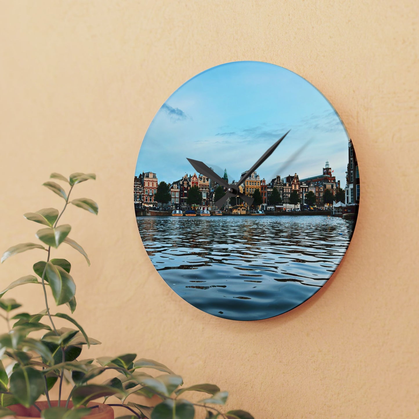 Amsterdam Canal Twilight - Acrylic Wall Clock